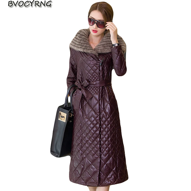 

Leather Jacket Winter Coat Women 2018 New Plus Size Hooded High end Long Section Leather Jacket Thicke Warm Female Clothes A0878
