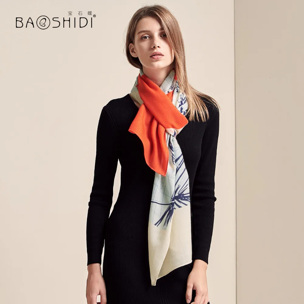

[BAOSHIDI]Luxury brand 100% wool long scarf women, 2018 latest design Elegant warm shawl lady, Female fashion printed hijab