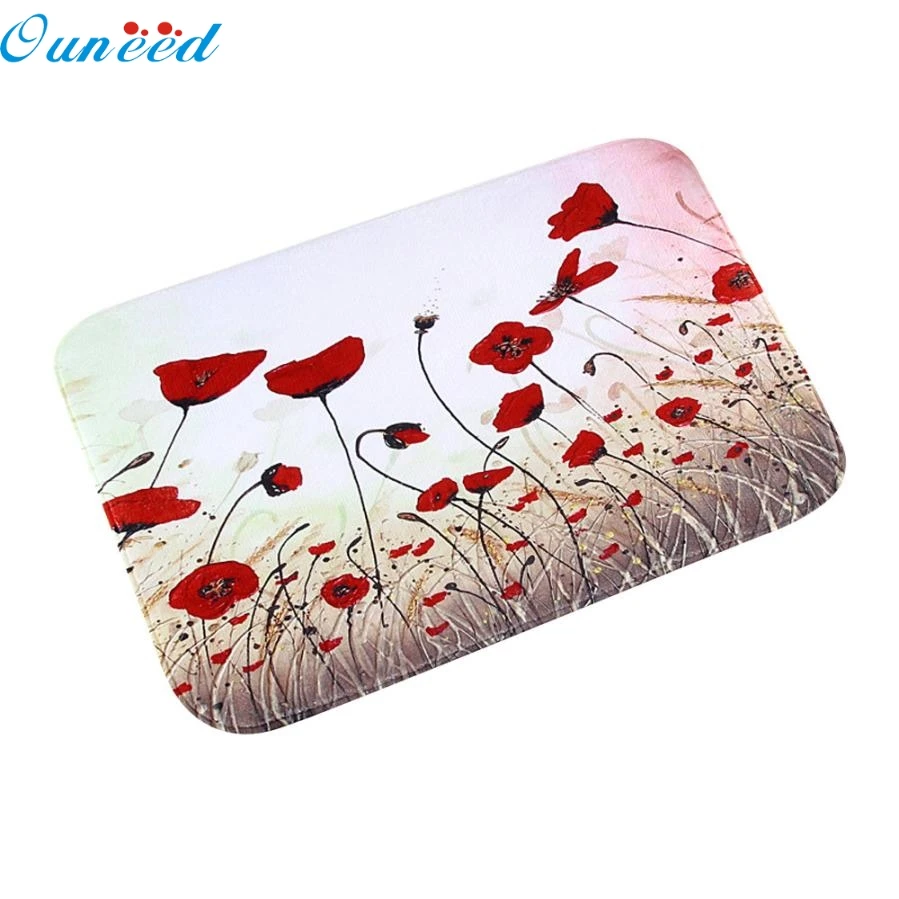 

Ouneed Red Flower 40 x 60cm Door Kitchen Carpets Memory Foam Bathroom Absorbent Non-slip Mat Happy Gifts Good Coral Fleece