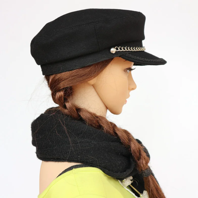 Женская шерстяная военная шапка с подкладкой из полиэстера, весенне-осенняя теплая женская уличная модная одежда 55 до 61 см S392