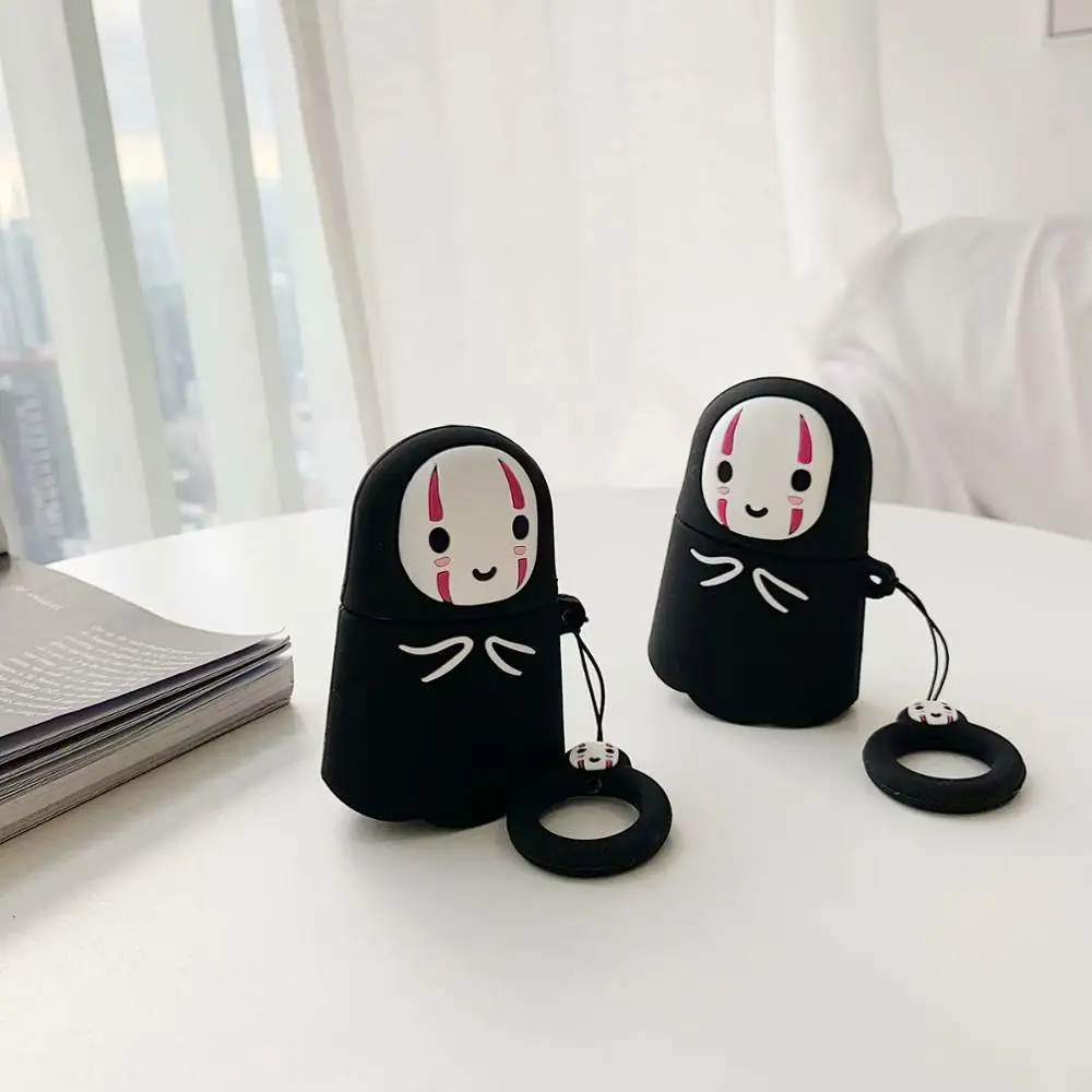 

For Airpods No Face Man Silicone Case Protective Cover Fundas for Apple airpods 2 Accessories box with finger Anti-lost ring