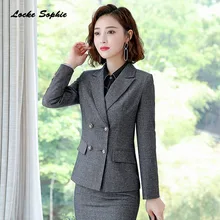 1pcs Women Plus size Blazers coats 2019 Autumn cotton Splicing Double-breasted Small Suits jackets ladies Skinny Blazers Suit