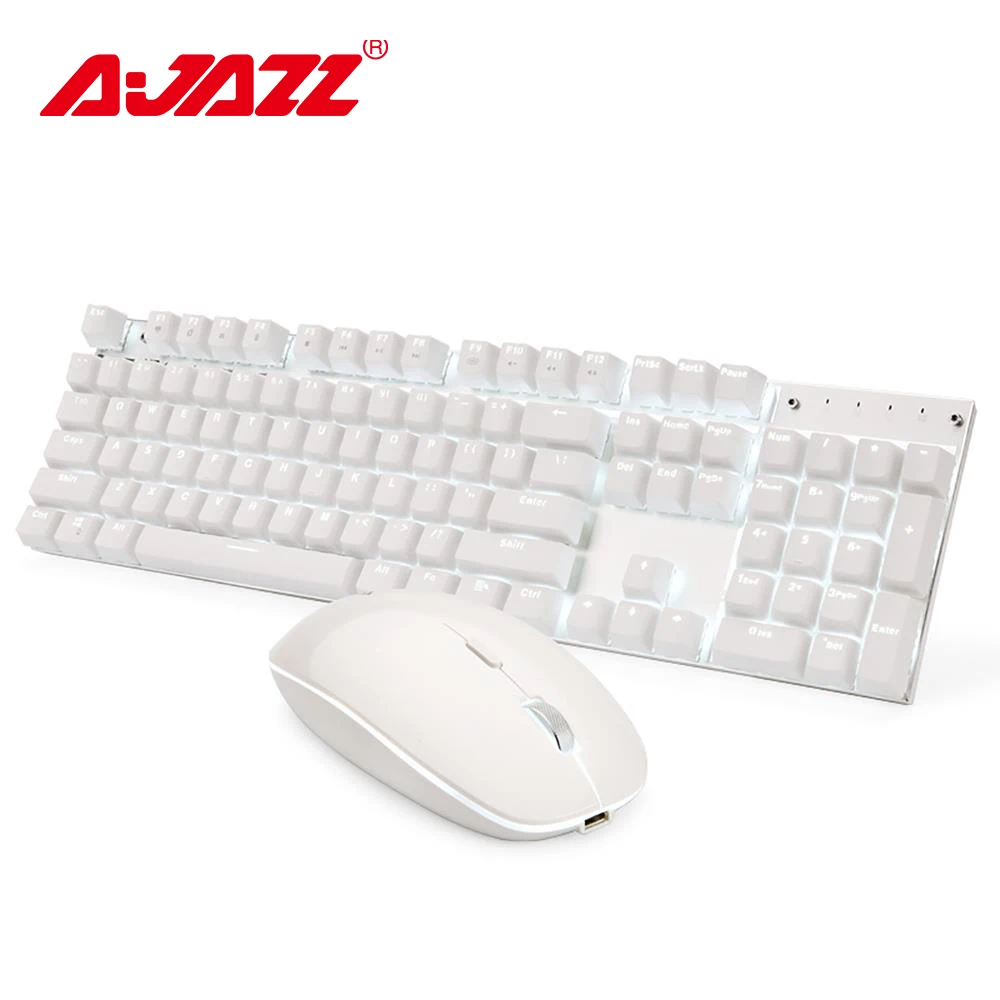 Ajazz A3008 2 4G Беспроводная механическая клавиатура мышь Combos белая с подсветкой синие