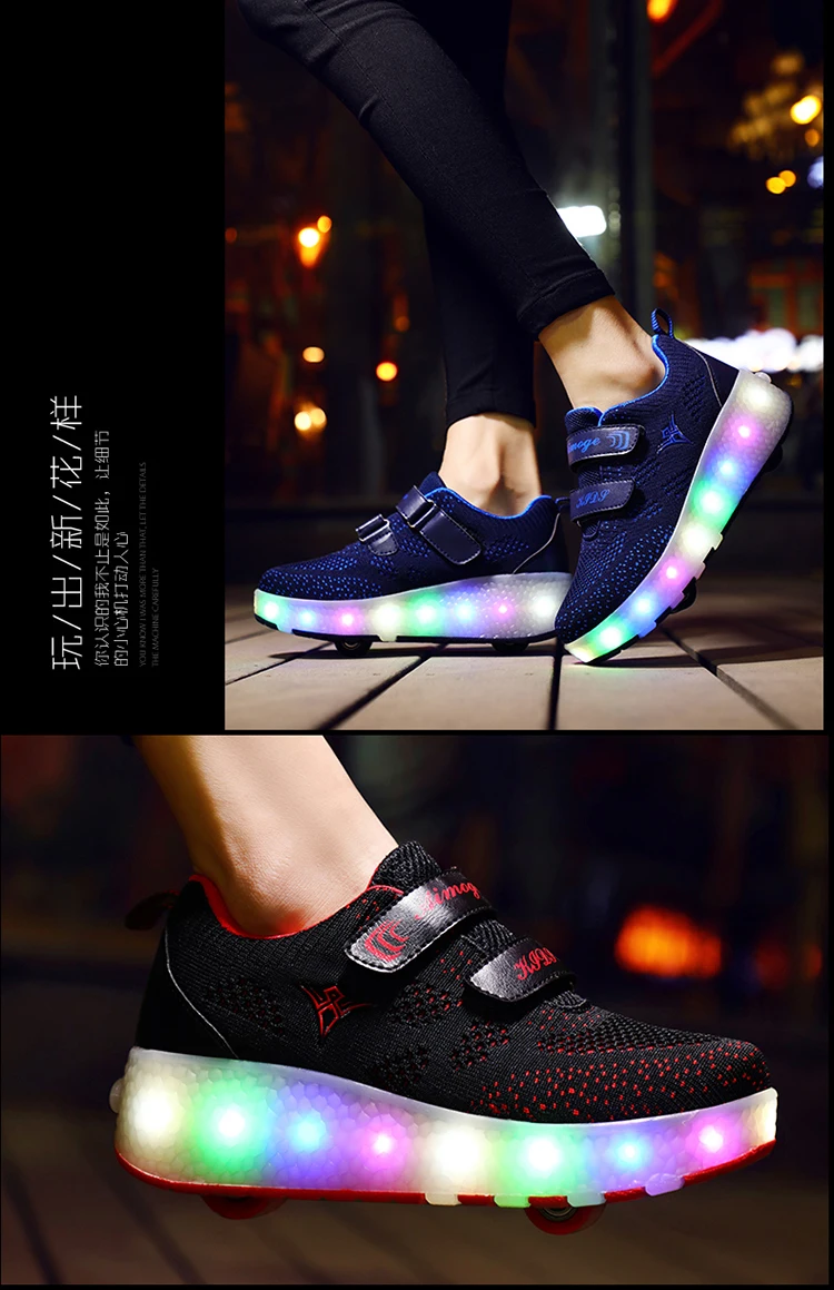 Sapatos para Crianças Tênis com Rodas Usb de Carregamento Preto Rosa Cinza Moda Meninas Meninos Led Luz Rolo Skate Crianças Duas Rodas 9 meninas meninos led luz rolo skate sapatos