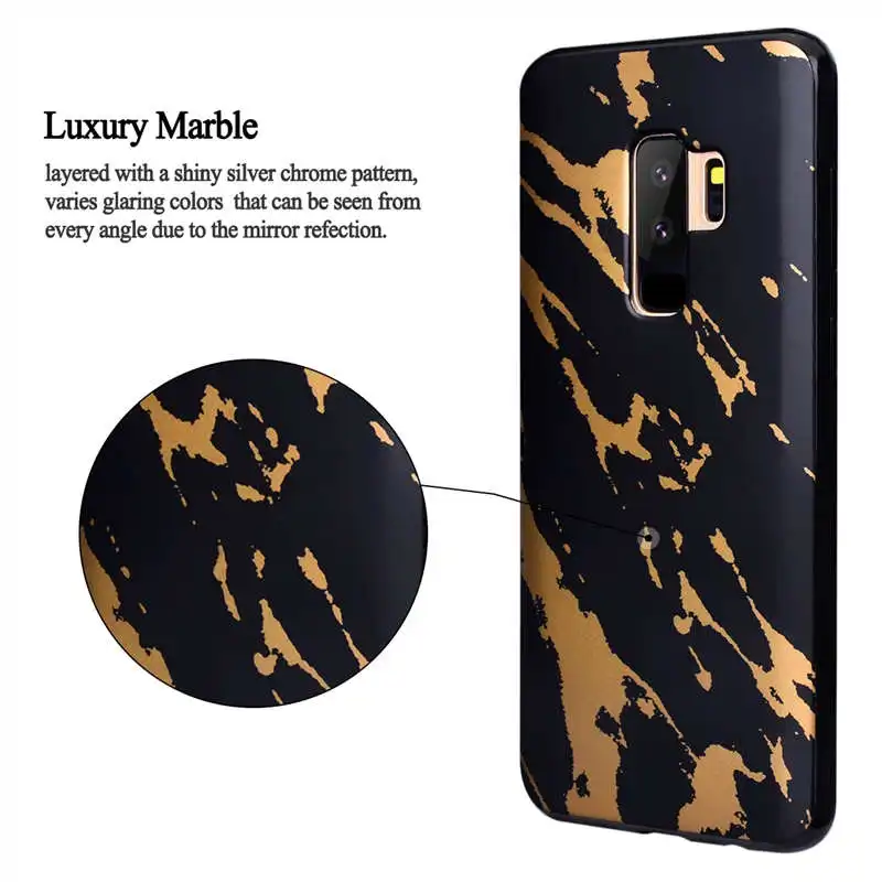 

GrandEver Luxury Soft Marble Phone Case For Samsung Galaxy S9 Plus Cover Silicone For Responsive Buttons ShockProof Raised Edge