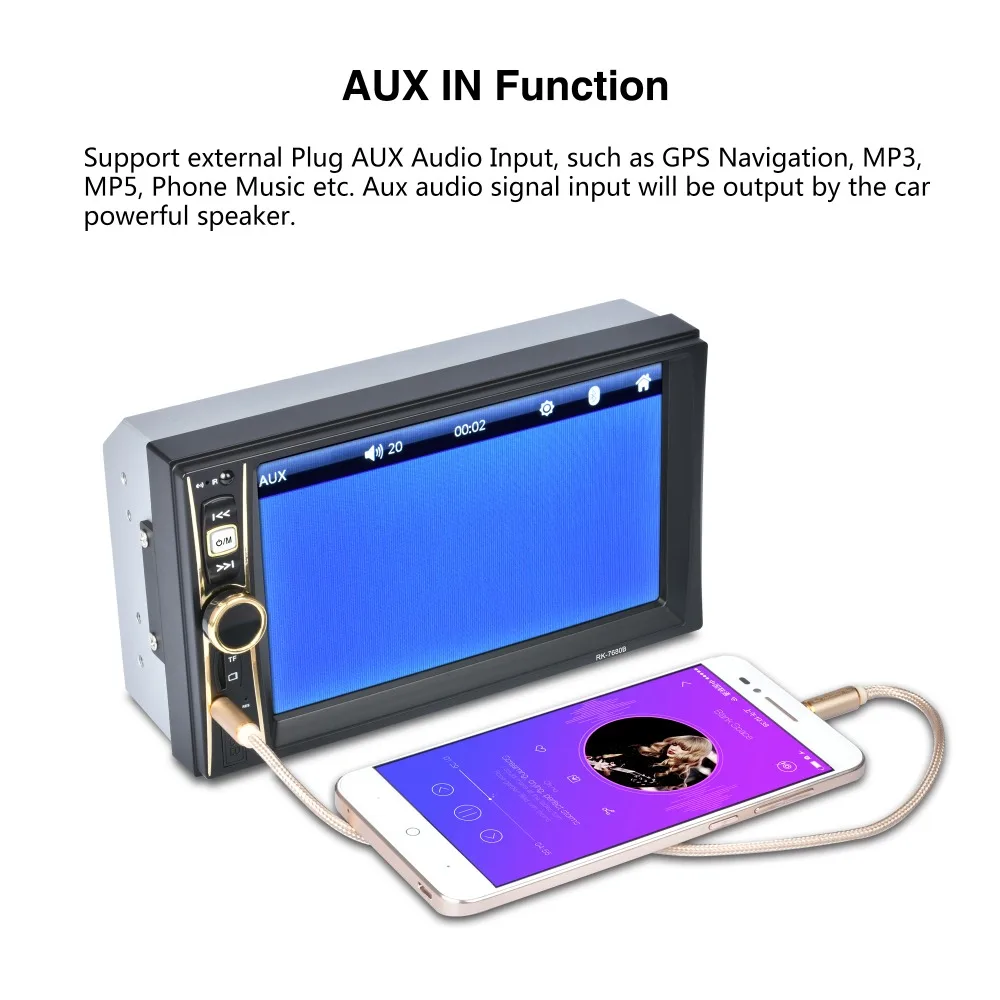 Flash Deal 7680B 7" 2 DIN Touch Screen Digital Vedio Player TFT 1080P Car Audio Radio MP5 Player Support USB Bluetooth FM Rear View Camera 6