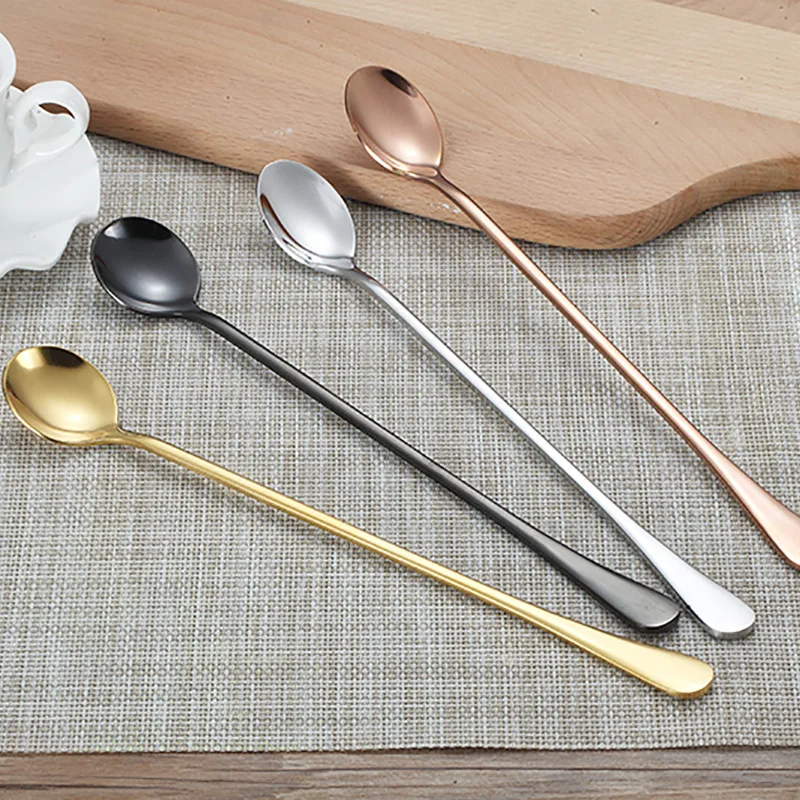 

1Pc 24CM Long Handled Stainless Steel Tea Coffee Soup Spoon Kitchen Bar Drink Stirring Spoon Ice Cream Spoon Scoop Tableware