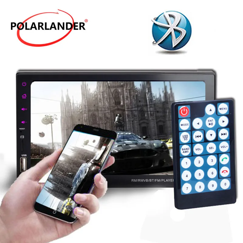 Jual SENTUH Cermin Link Layar Bluetooth MP4 Player FM TF USB Handsfree 9 Bahasa 2DIN 7 Inci Mobil Stereo MP5 Radio Player untuk Android