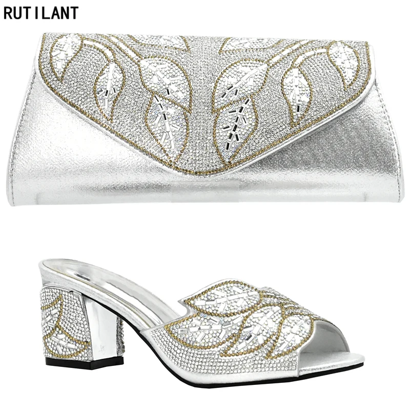 Dernières Décoré Et argent Chaussure Sac Avec rouge Italiennes Africain pourpre or Assorti fuchsia Couleur Strass Ruban vert Ensemble Femmes Chaussures Pompes Parti Italien Noir ZwrZx80q