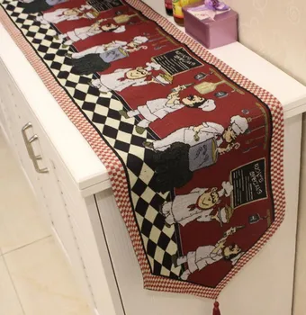 

33x180cm Cartoon red black plaid table Chef painting Table Runner cotton tablecloth Tassel home Decor wedding table Cloth B413