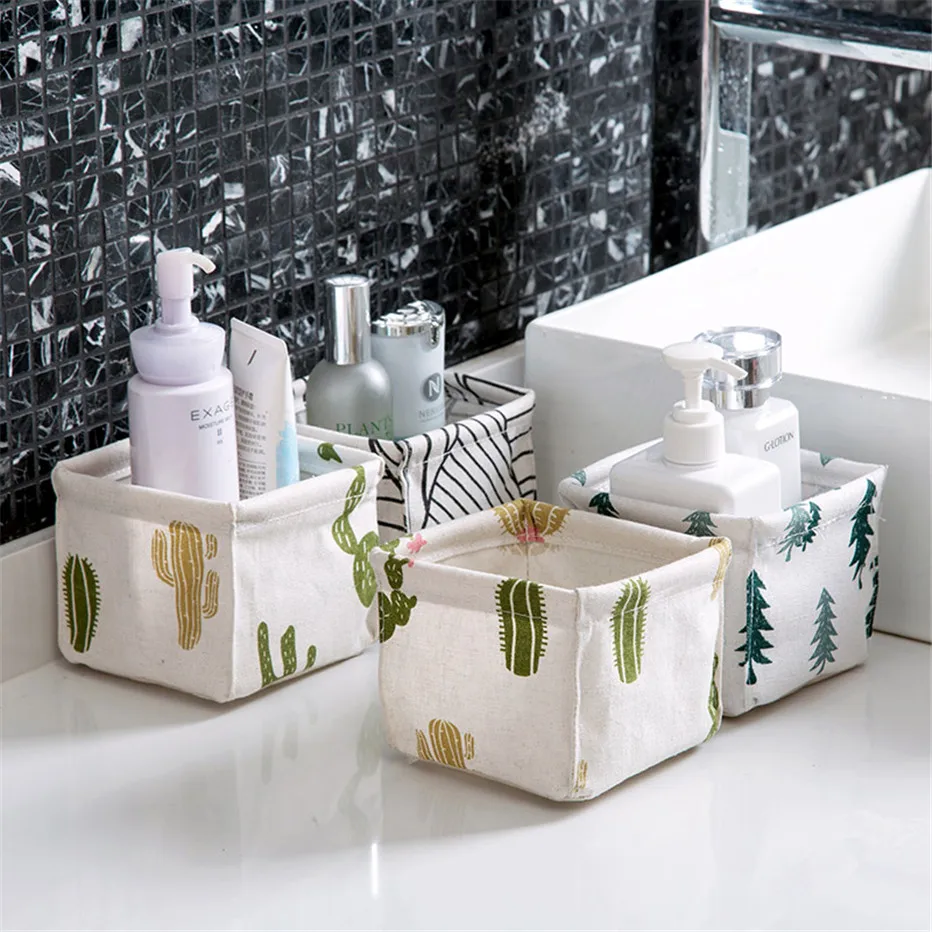 Linen Storage Basket Office Desktop Sundries Cosmetic Makeup Organizer Drawer Underwear Clothes Toy Storage Box 4