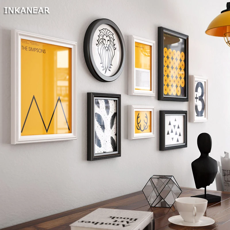 

INKANEAR Modern Creative Fashion Painting Nautical Style Photo Frame Set Solid Wood Home Decor Wall Decoration DIY HF9201