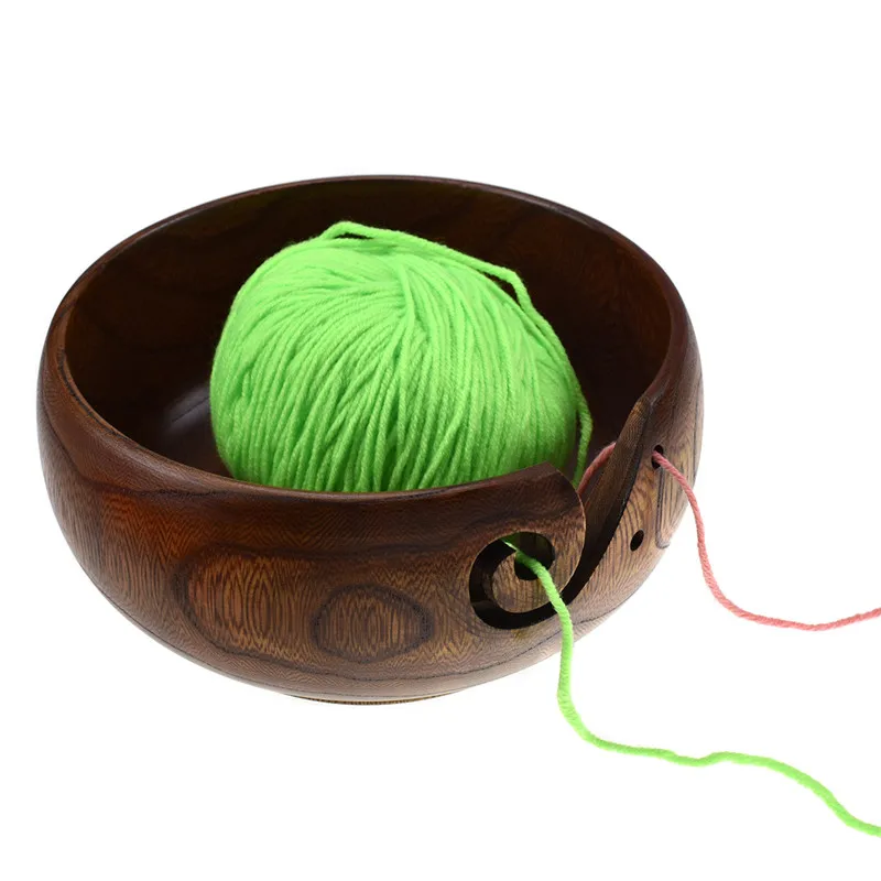 Wooden Yarn Bowl Holder Knitting Wool Storage Basket Round with Holes Handmade Craft Crochet Kit Organizer for Mother's Gift (7)