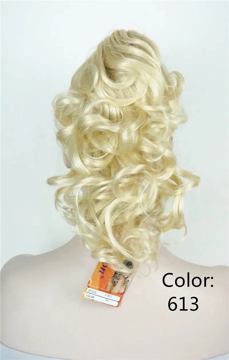 Сильная Красота Клип на накладной хвост синтетические волосы блонд/черный/Auburn средние нарощенные кудрявые волосы