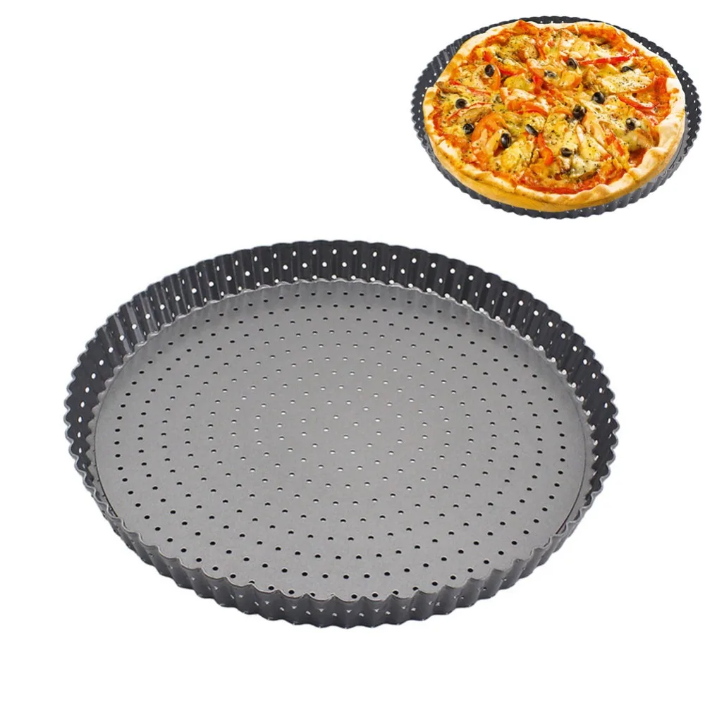 

28cm Black Carbon Steel Nonstick Pizza Baking Pan Tray Plate Dishes Holder Bakeware Home Kitchen Pizza Tray Tools