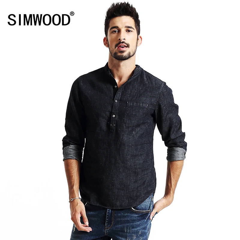 SIMWOOD New Spring 2017 shirts men long sleeve fashion shirt cotton and linen casual brand clothing