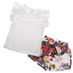 Малышей Летняя Одежда для девочек комплект для маленьких девочек одежда без рукавов летний топ шорты с цветочным принтом комплекты для