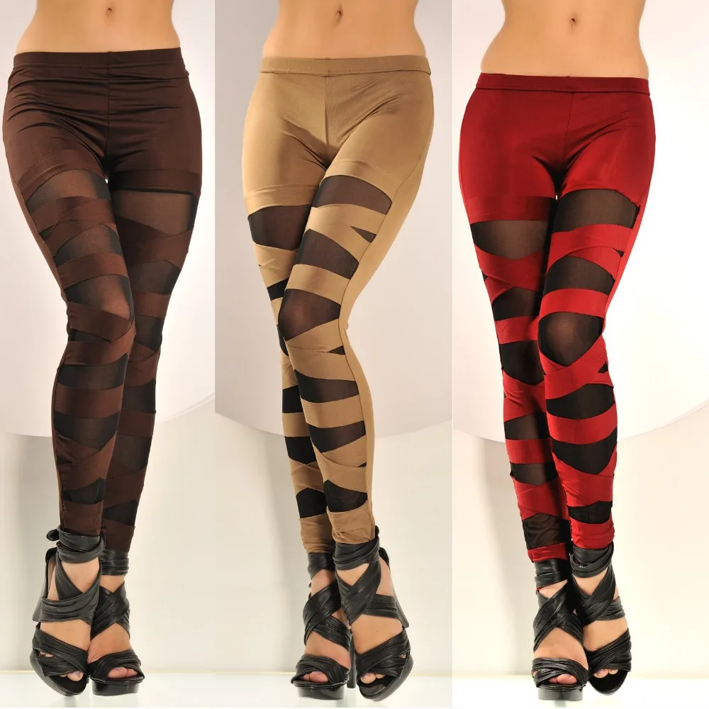 Леггинсы женские с перекрестными лентами пикантные облегающие черные брюки