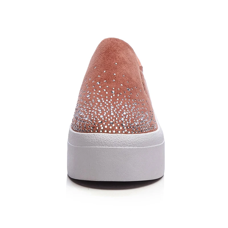 New Chaussures Noir Véritable Femme En Kid Ribetrini Summer Suede Noir Casual Crytal Slip Cuir rose Sneakers Femmes Sur Appartements 2019 Bvnq5
