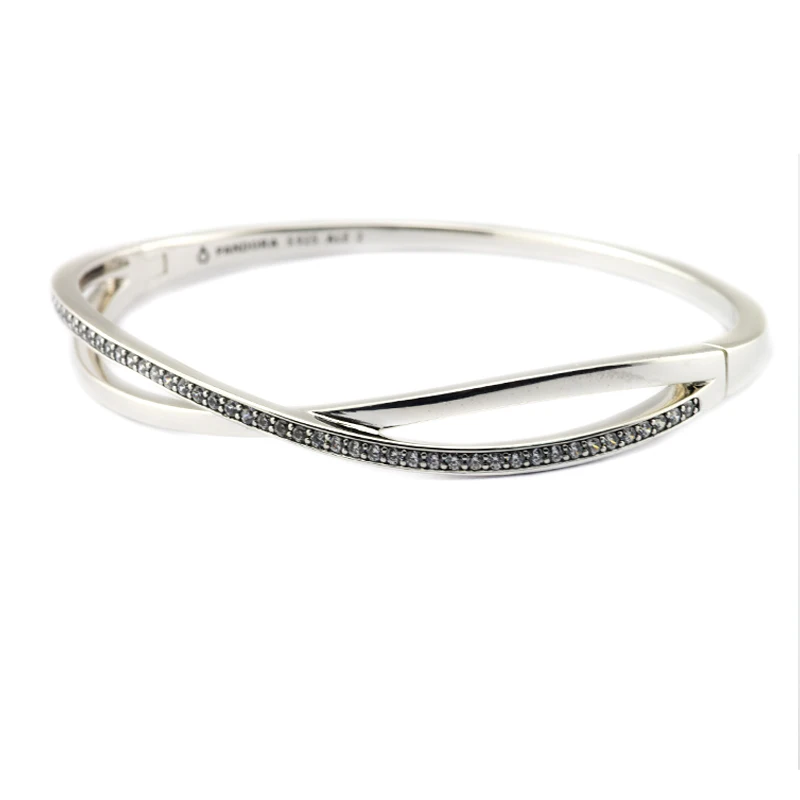

Entwined Bangle Features Alternating Lines Of Plain original 925 Sterling Silver Bracelets Female Fashion Bangle