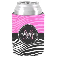 Пара сувениров подарок ярко розовый черный зебра печати монограмма шаблон может охладить изысканный неопрен пивной держатель-кулер для банок свадебный подарок
