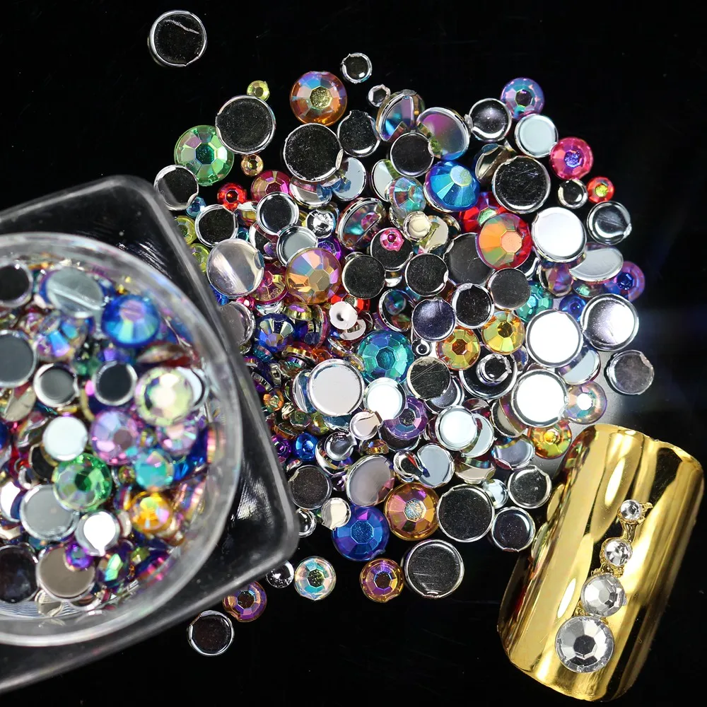

1 Box AB Colorful Nail Art Rhinestones 3d Tiny Glitter Nail Tips Decorations Silver Flatback 1.5mm/2mm/3mm/4mm