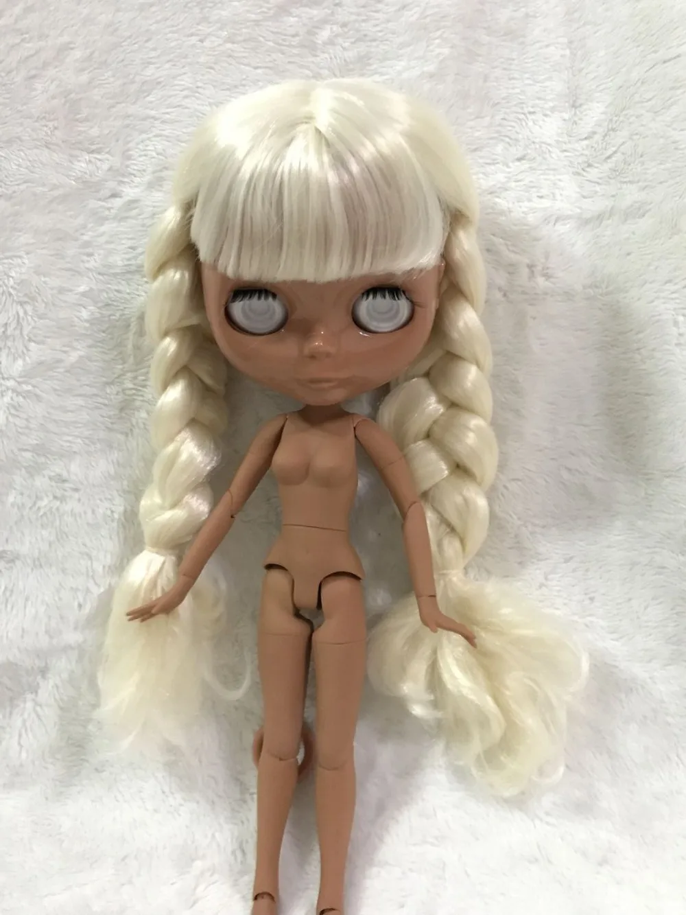 

Blythe doll, white curly hair , dark skin