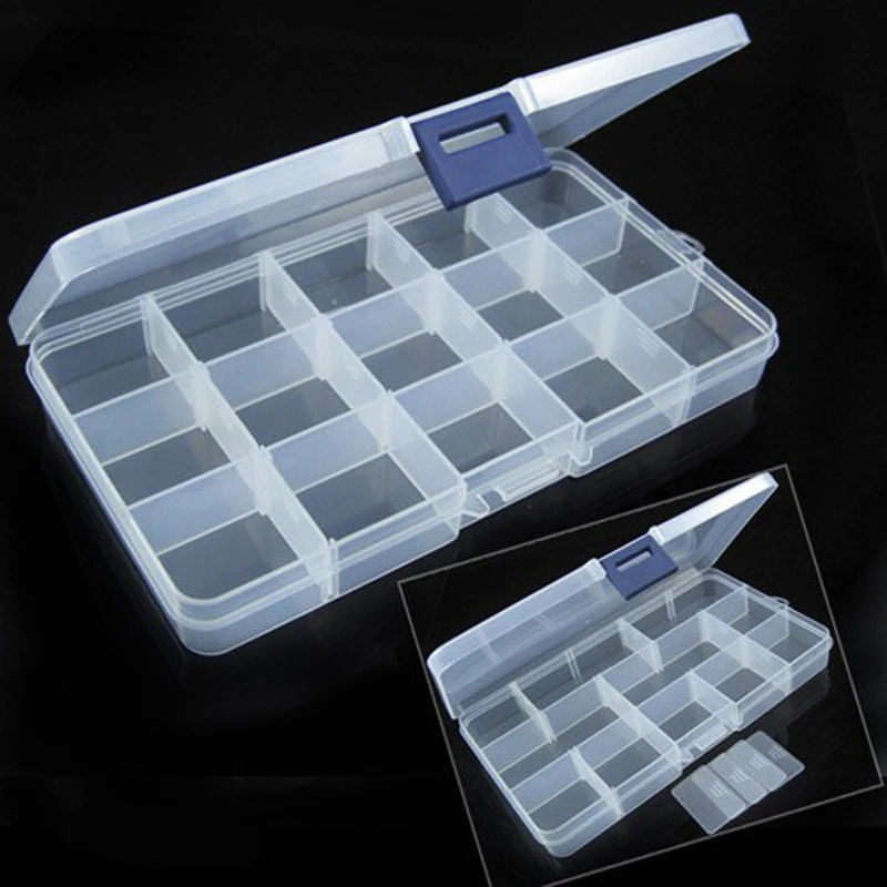 

Free Shipping 15 Grid Plastic Adjustable Tool Transparent Jewelry Ring Earrings Box Case Portable Organizer Storage Box Beads
