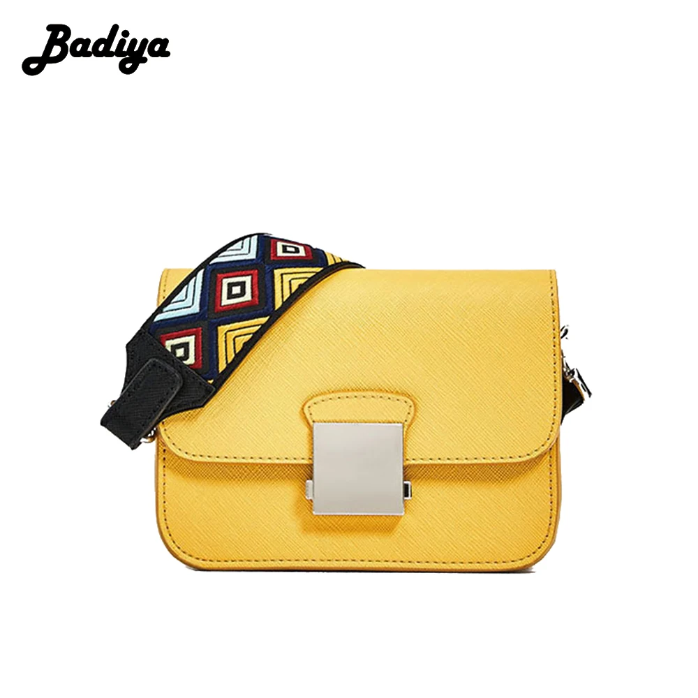 

Badiya PU Leather Crossbody Bags Women Solid Cute Yellow Messenger Bags Ladies Fashion Hasp Shoulder Bags Female