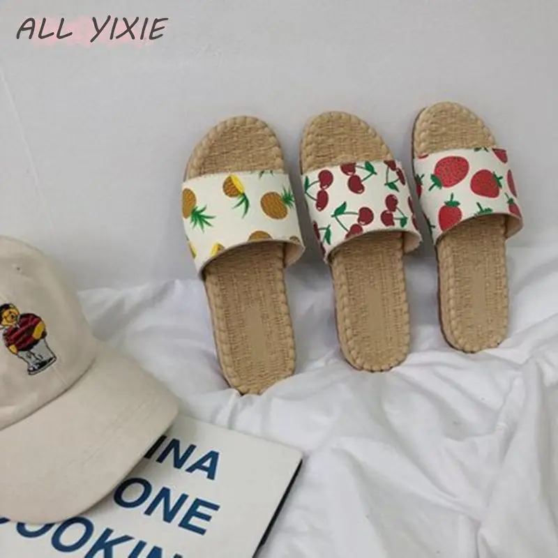 

ALL YIXIE 2019 New Summer Women Slippers Fashion Cute Casual Non-Slip Fruit Woven Beach Ladies Slip Non-Slip Indoor Slippers