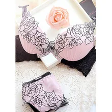 Прозрачный розовый сексуальный пуш-ап элегантное нижнее белье искушение установить сладкий цветок кружевной бюстгальтер 3 груди