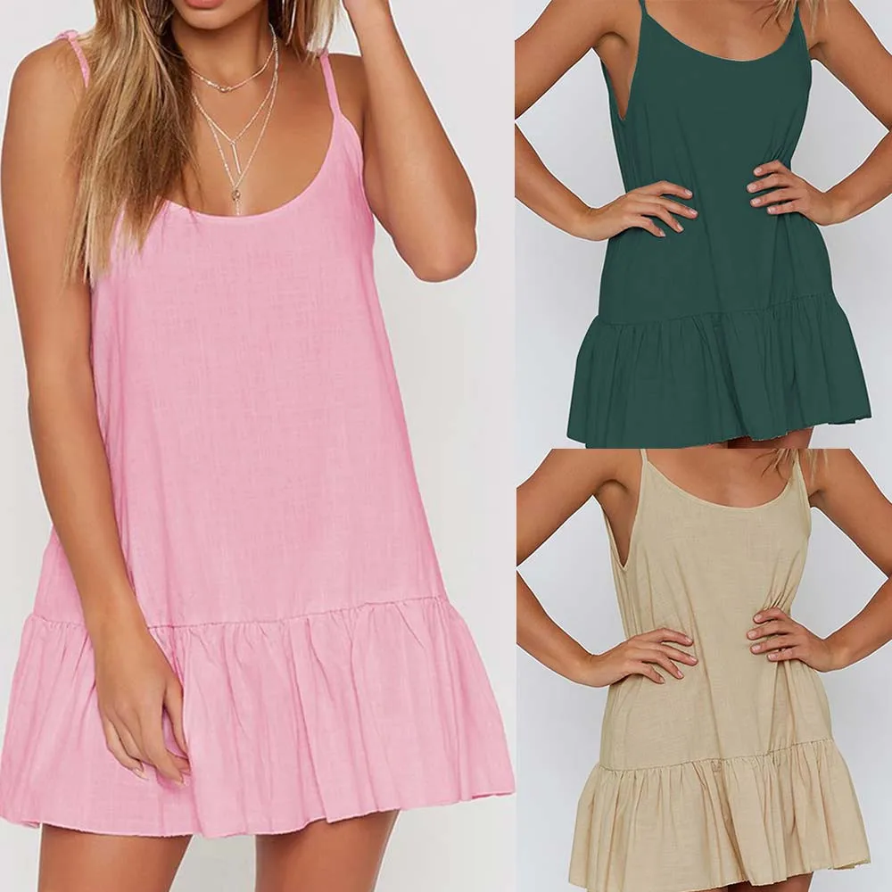 

Womens Camisole Sleeveless O-Neck Mini Dress Fashion Sexy Dress Fashion Ladies' Clothing