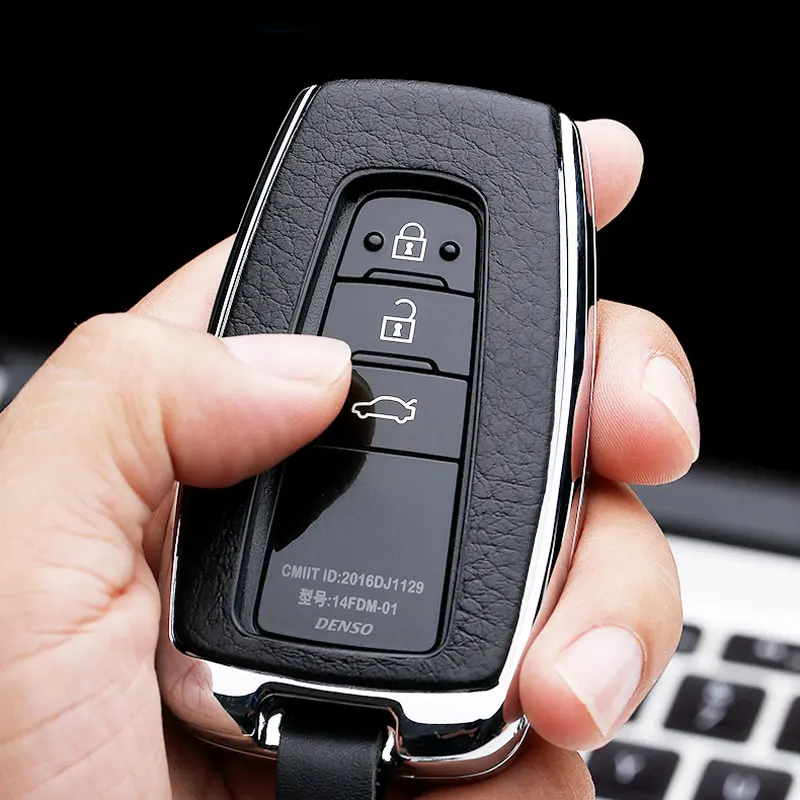 Чехол для ключей автомобиля из цинкового сплава+ кожи для Toyota Prius CHR C-HR Camry с дистанционным управлением, защитный чехол, сумка для ключей, автомобильные аксессуары