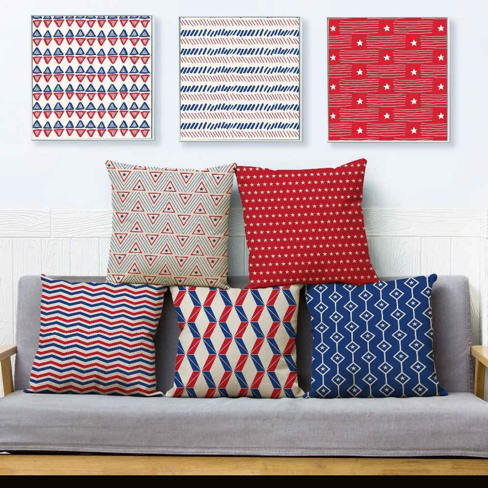 

Nordic Simple Geometric Print Cushion Cover Linen Throw Pillow Covers 45*45cm Square Pillows Cases Sofa Home Decor Pillowcase