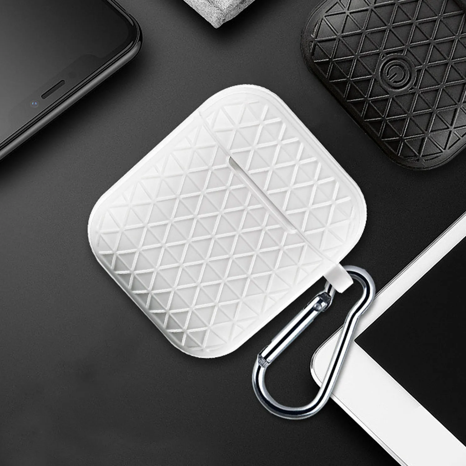 

Vococal Dustproof Silicone Protective Cover Case Shell Pouch with Carabiner for Apple AirPods Air Pods Bluetooth Earphone