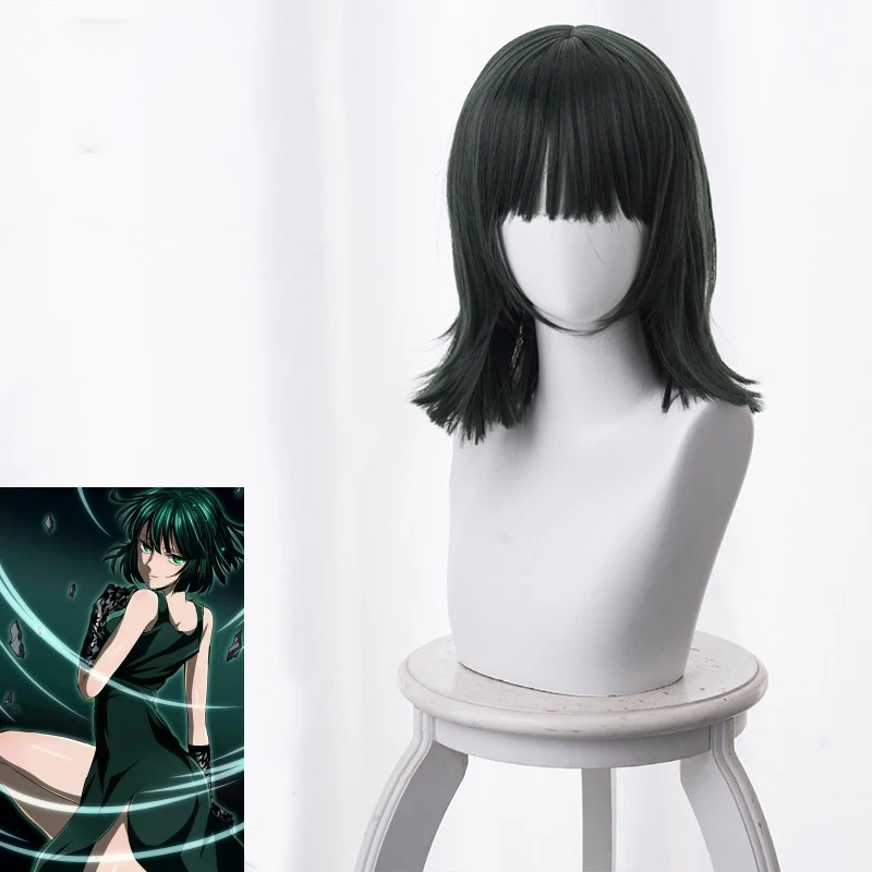 

One Punch Man Wig Fubuki Cosplay Wig Women Girls Heat Resistant Synthetic Hair Anime Cos Wig 40cm Short Navy Green Party
