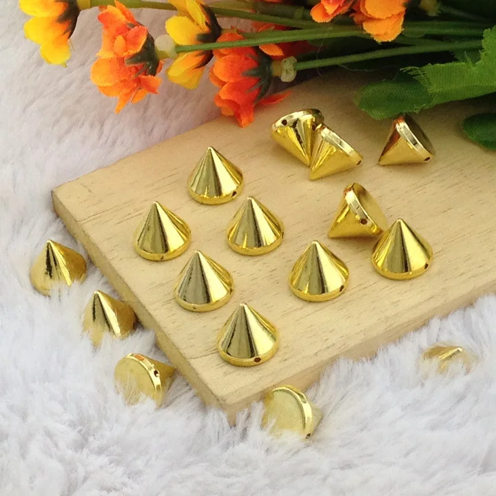 

100pcs/lot 10*8mm Gold hand Sewing Spikes Plastic Punk Rock Rivet For Leather DIY Studs decorative rivets borchie per scarpe