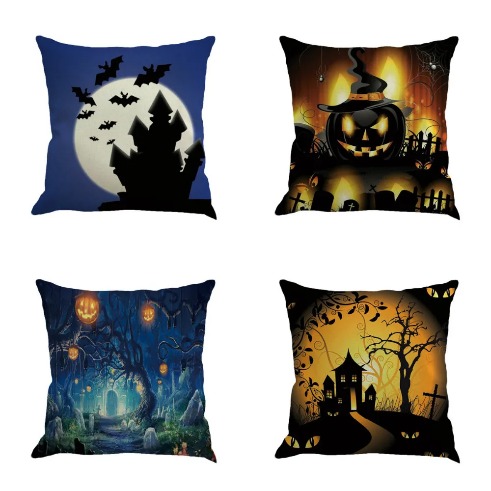 

2017 Hot Happy Halloween Pillow Cases Linen Classic Gothic Dark Style Sofa Cushion Cover Comfortable Linen Home Decor F8253 2