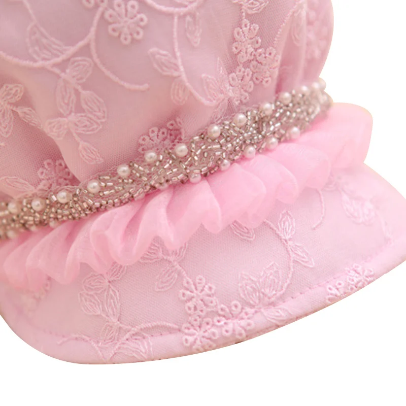 Lace Baby Girl Hat Flower Pearl Girl Summer Hat Beautiful Princess Sun Cap With Bowknot Cotton Solid Baby Cap Baby Girl Clothing (7)