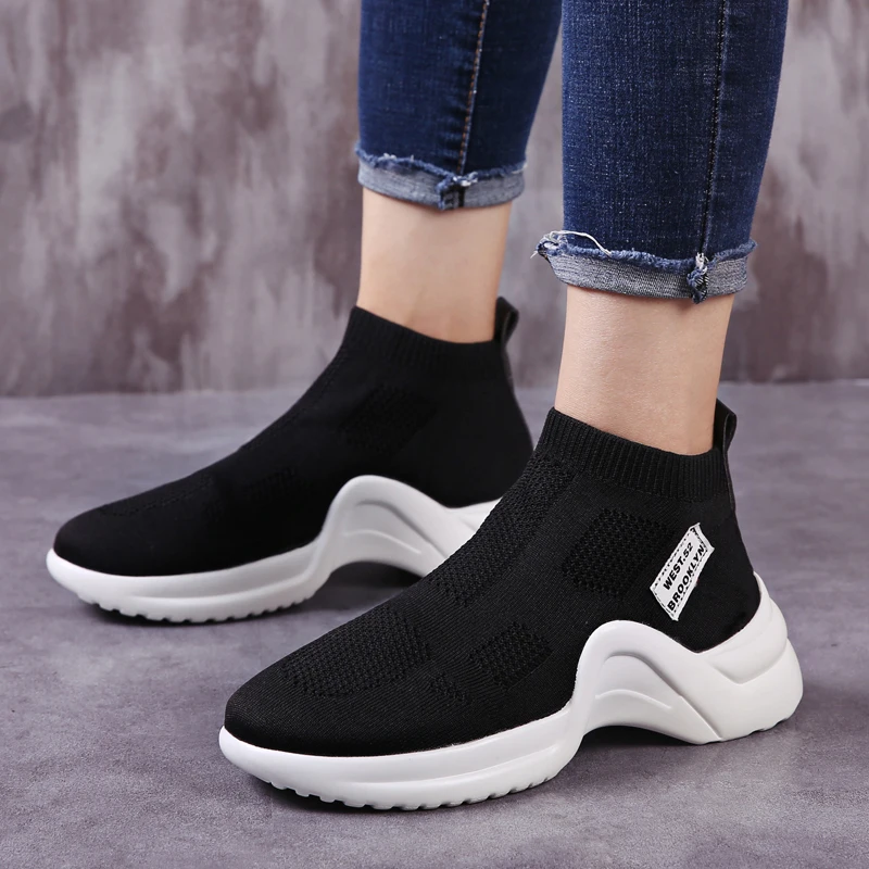 

Brand 2018 Breathable Women Casual Shoes Female Fashion Sneakers Lace Up Soft Slip-on Leisure Footwears Woman Socks Shoes Ladies