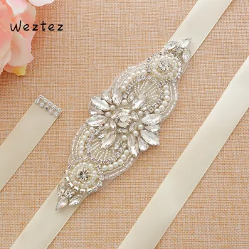 

Sliver Pearls Bridal Belt Crystal Flower Wedding Sash Rhinestones Wedding Belt For Bridal Dresses SD173S