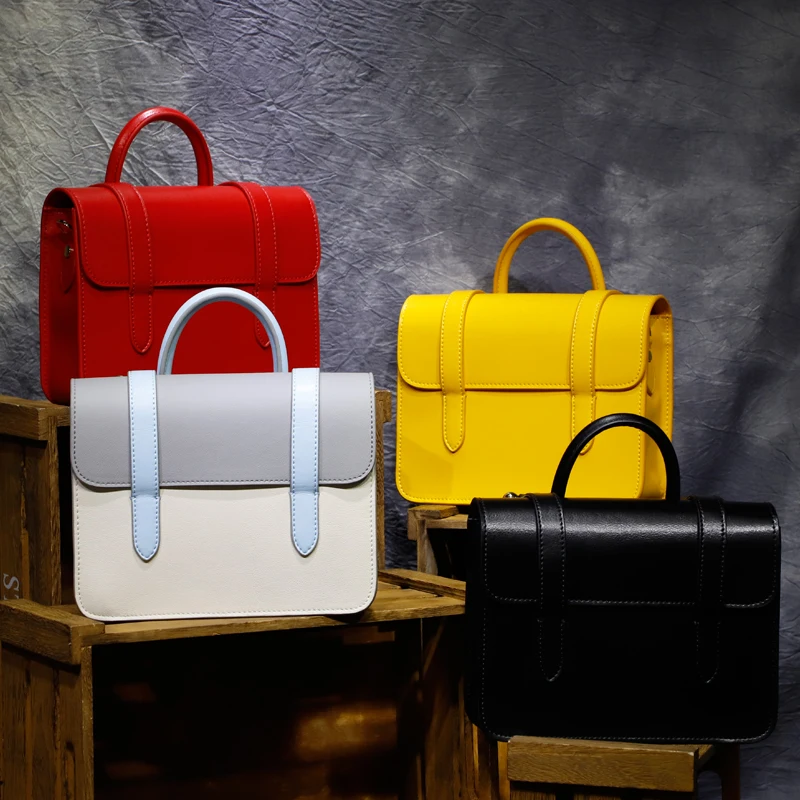 

2019 Spring New Leather Handbag Metal Rod Tote Bag Messenger Bag Flip Small Square Bag Simple Shoulder Bag