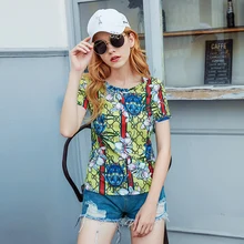 Футболка с коротким рукавом женская Европейская станция летняя новая модная короткая куртка тонкая дикая Дамская набивная сострадающая