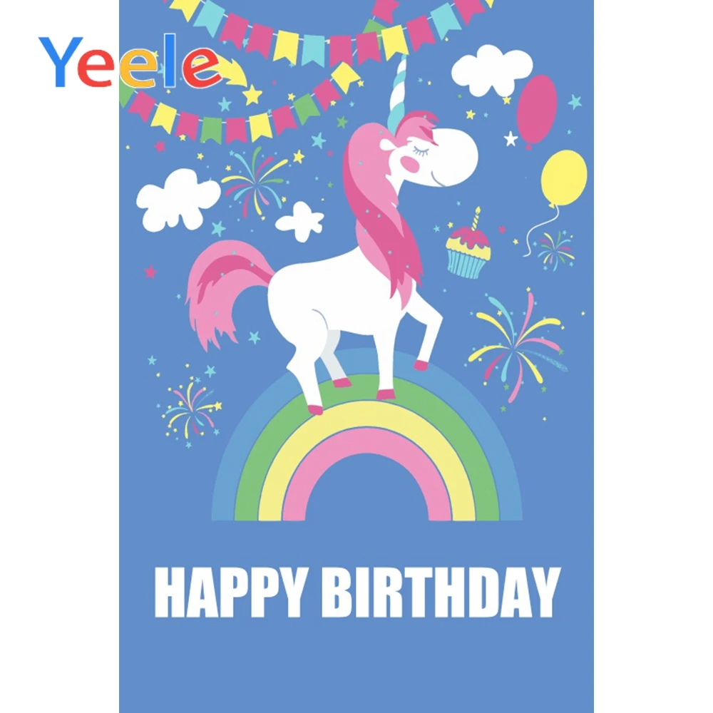 

Yeele Unicorn Rainbow Baby Child Photography Backdrops Birthday Party Customized Name Photographic Backgrounds For Photo Studio