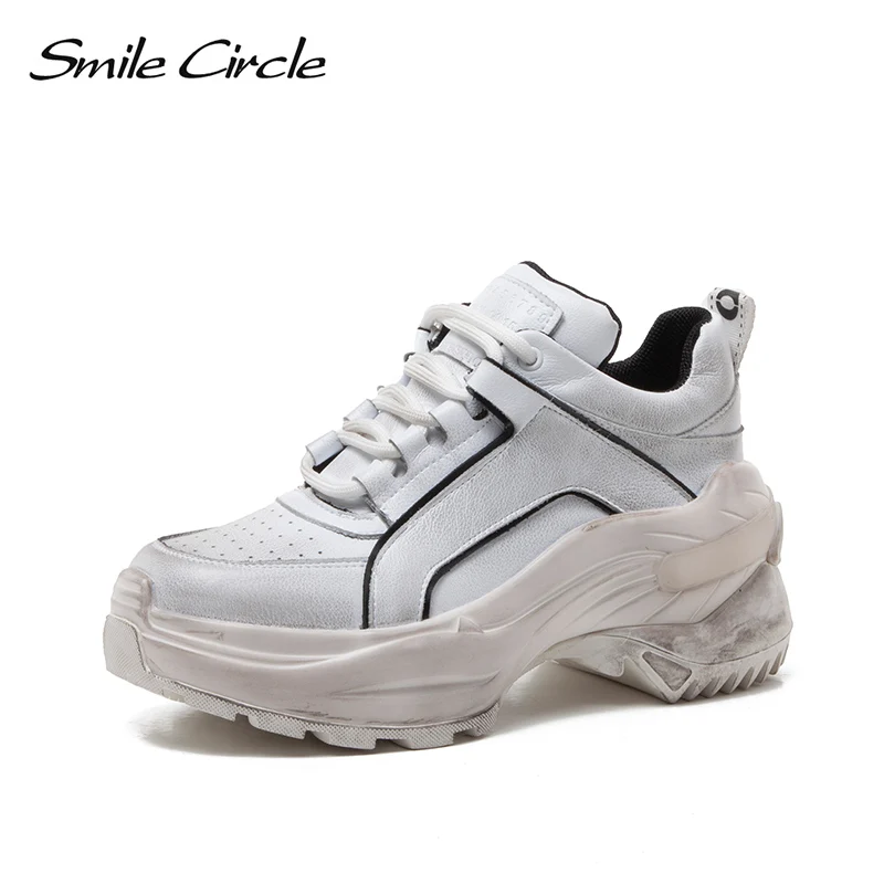 

Smile Circle Sneakers platform Shoes Women fashion Lace-up High-top Chunky shoes For Women 2019 new Thick bottom Wedge sneakers