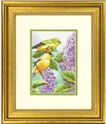 

Gold Collection Lovely Counted Cross Stitch Kit Goldfinch and Lilacs Two Birds and Flower Flowers dim 70-65153 65153