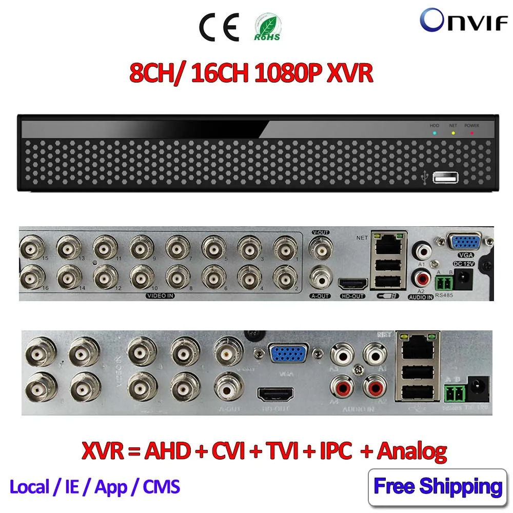 

8Channel DVR 1080P Hybrid XVR 16ch for AHD-H CVI TVI camera P2P IP recorder ONVIF Network CVR mini NVR H.264 for 2MP IP Camera