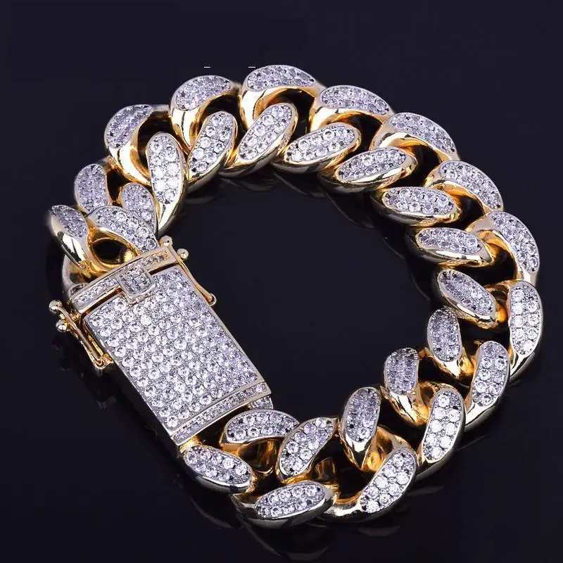 

18mm Men's Chunky Iced Out Zircon Miami Cuban Link Bracelet Bling Hip Hop Jewelry Gold Silver Aaa Cz Cuban Chain Bracelet 20cm