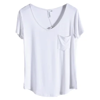 

New Summer Women Modal V Neck Loose T Shirts Soft Solid Short Sleeve Blouse Tops