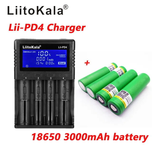 Зарядное устройство LiitoKala с ЖК-дисплеем 3 7 в 18650 21700 + 4 шт. 3000 VTC6 30A электронная